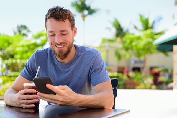 BS Man with phone and coffee