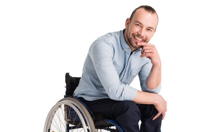 Smiling Professional Caucasian Man in wheelchair