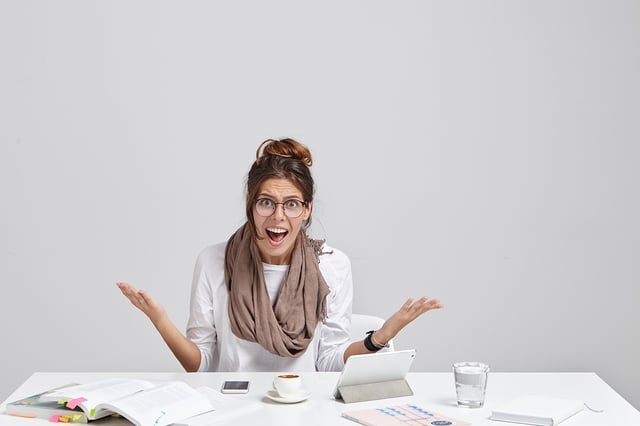 Stress signs Caucasian Women with hands in air