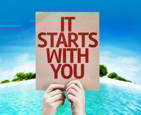 It Starts With You card with a beach on background