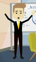 Animated I-style Ian with arms raised