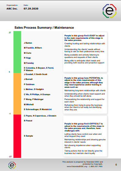 FinxS Team Sales Process Summary Report Sample page