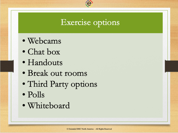 Virtual DISC Sessions Exercise Options
