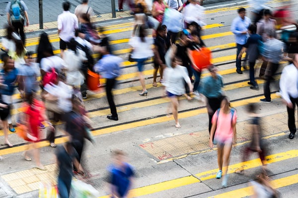 Fast-paced high stress people on Hong Kong Busy road