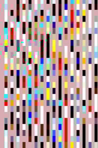 Geometric multicolored pattern of banded parallel stripes on salmon background for motifs of order, variation, diversity