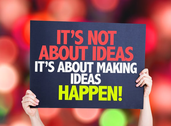 Its Not About Ideas Its About Making Ideas Happen card with bokeh background