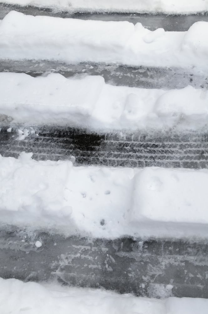 Winter at a glance tire tracks in snow