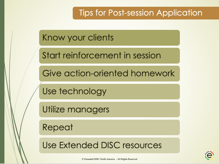Tips for Post-DISC Session Application Slide