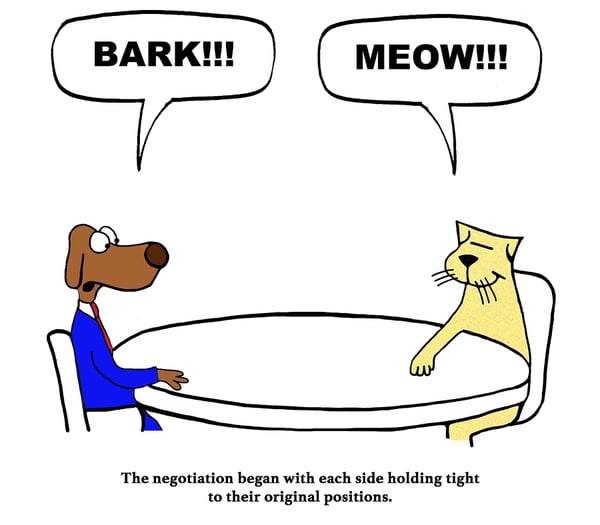 Comic Dog and Cat cartoon in negotiation
